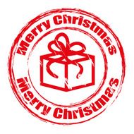Red grunge Christmas stamp with gift box