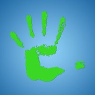 Abstract green hand print on a blue background N2