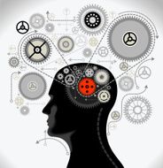 Human intelligence concept with head and gears