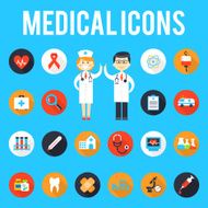 Medical tools and medical staff flat icons