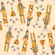 Native american indian couple in traditional clothing Seamless background pattern