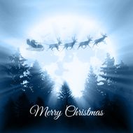 Santa Claus sleigh over the forest
