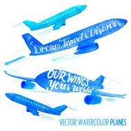 Set of vector watercolor planes