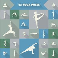 Twenty three yoga poses silhouettes