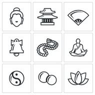 Buddhism icons set Vector Illustration N3