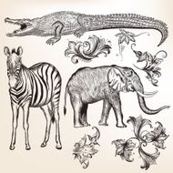 Collection of vector swirls and animals