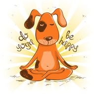 Cartoon red dog sitting on lotus position of yoga