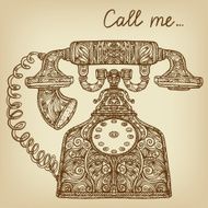 Background with vintage retro telephone isolated