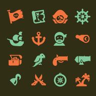 Pirates Silhouette Red and Green icons set