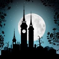 Full Moon Vector Illustration with Towers Silhouette N2