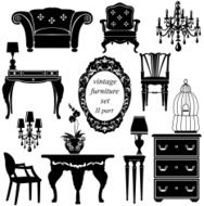 Set of antique furniture - isolated black silhouettes N2