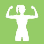 Fitness club logo with woman silhouette Woman shows her muscles