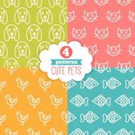 Seamless patterns with cute pets Dog Cat Bird Fish