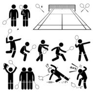 Badminton Player Actions Poses Stick Figure Pictogram Icons N2