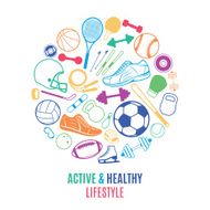 Sport Equipment Healthy Lifestyle Pattern Label Template