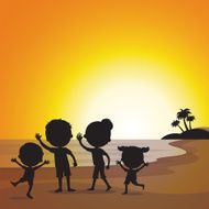 Silhouette happy family at sunset N3