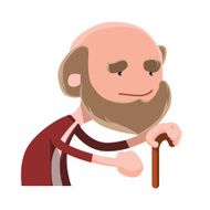 Old guy holding walking stick vector illustration cartoon character