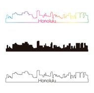 Honolulu skyline linear style with rainbow