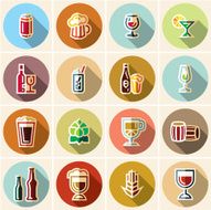 Vector flat beer and wine icons set