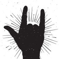 Rock hand sign silhouette grunge template for your slogan text