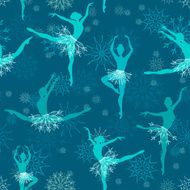 Seamless background of snowflake ballet dancers