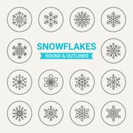 Set of round and outlined snowflakes icons