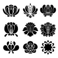 Set hand drawn black silhouettes flowers