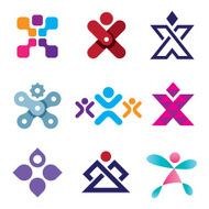 Human X shape latter creativity design icon set