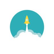 Yellow rocket circle icon in flat style vector illustration