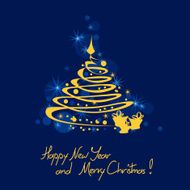 Christmas and New Year card with tree