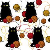 amusing kittens with wool balls - vector seamless pattern