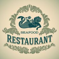 Mermaid seafood restautant label