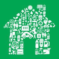 eco home with green icons montage
