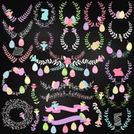 Chalkboard Vector Easter Laurels Wreaths and Floral Decorations