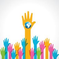 Colorful helping hand with earth icon