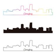 Omaha skyline linear style with rainbow