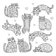 Art cats with floral ornament for your design N2