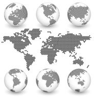 Earth Map and Globe Set Black &amp; White hexagons