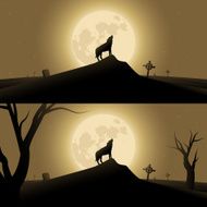 Halloween background with werewolf howling in moonlight