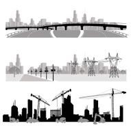 City skyline Construction and highway silhouette