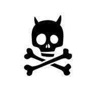 Skull icon isolated Black skull with devil horns