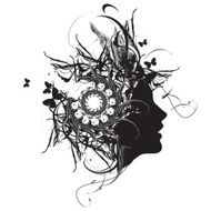 Abstract ornamental woman profile black and white