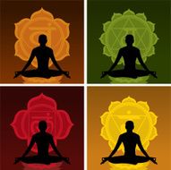 Lotus Meditating Posture Position with chakras Symbol