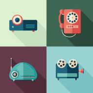 Set of vintage audio and video icons with long shadows N2