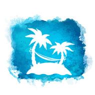 Watercolor paint stain and coconut palm trees N4