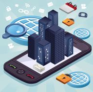Internet mobile skyscrapers and icons