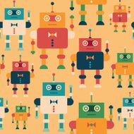 Colorful seamless pattern with elegant robots N2