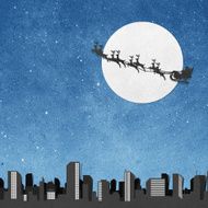 Santa Claus On Sledge With Deer And Moon recycled papercraft N2