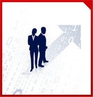 business team silhouettes on binary background