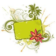 Frame with tropical flowers and palms